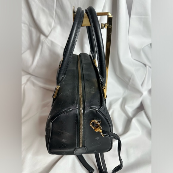 MCM Black Visetos Nylon & Leather Boston Style Crossbody Satchel Bag ~EUC - Picture 13 of 13